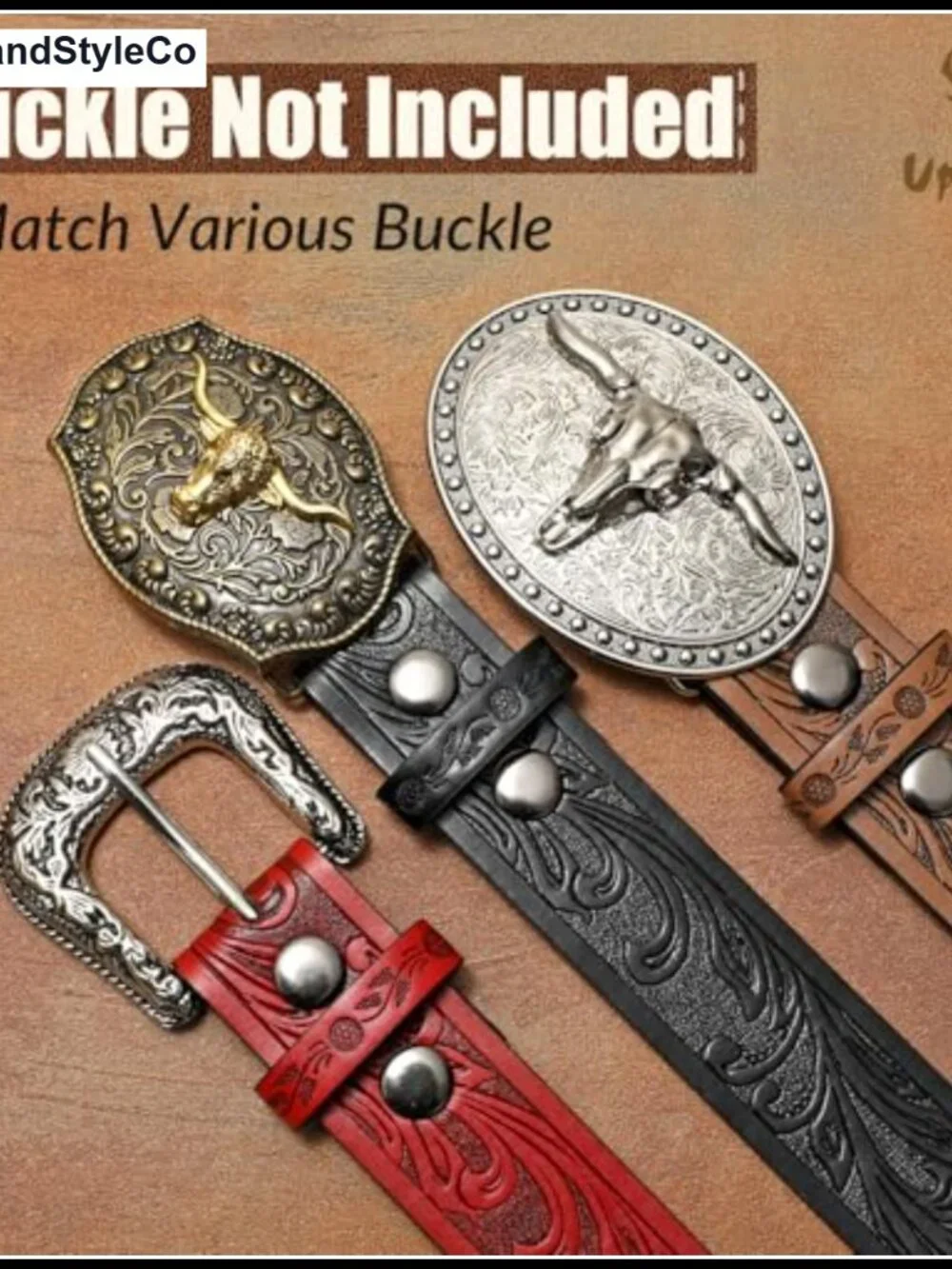Western Belt Strap without Buckle for Jeans Cowboy Faux Leather